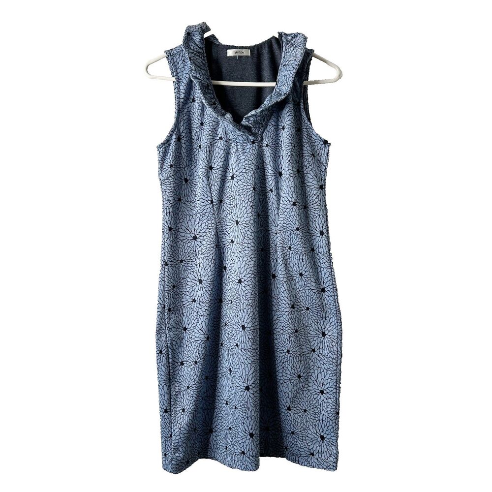Tyler Boe Constance Jacquard Ruffle Dress Blue Chrysanthemum Floral Shift Small